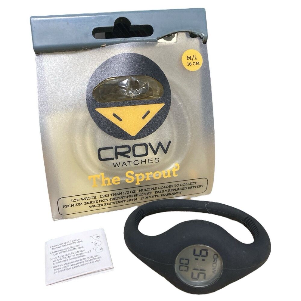 Crow Unisex “The Sprout” Watch Black Silicone LCD M/L 18cm Workout New Battery